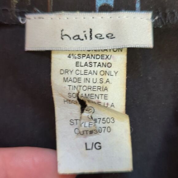 Hailee front zipper flare leg black geometric print L - Picture 5 of 8